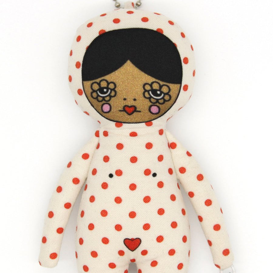 6-inch Red Polka Dot Snowsuit Bag Charm Doll - Medium Skin