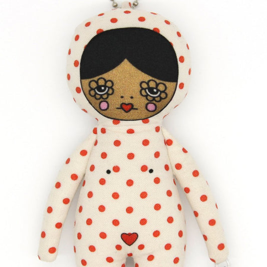 6-inch Red Polka Dot Snowsuit Bag Charm Doll - Medium Skin