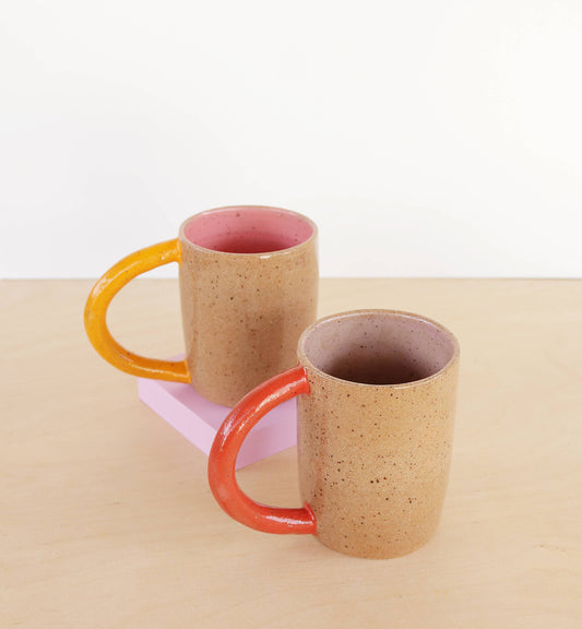 Handmade Ceramic Colorblock Mug - Pink/Orange
