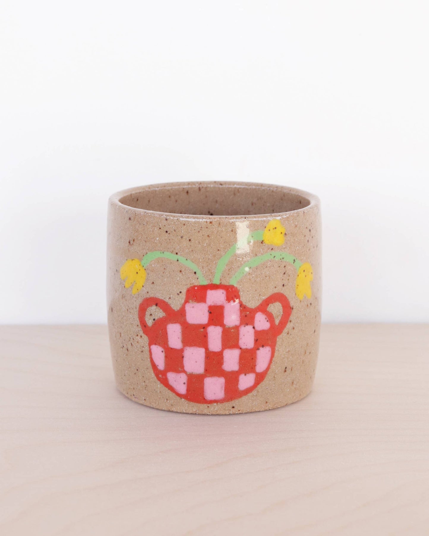 Floral Vase Ceramic Planter - Checkerboard