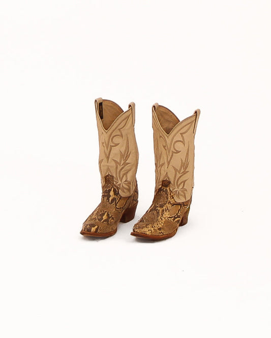 Pair of brown cowboy boots on a white background