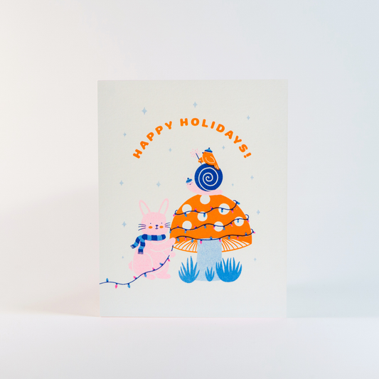 Mushroom & Animals Risograph Greeting Card