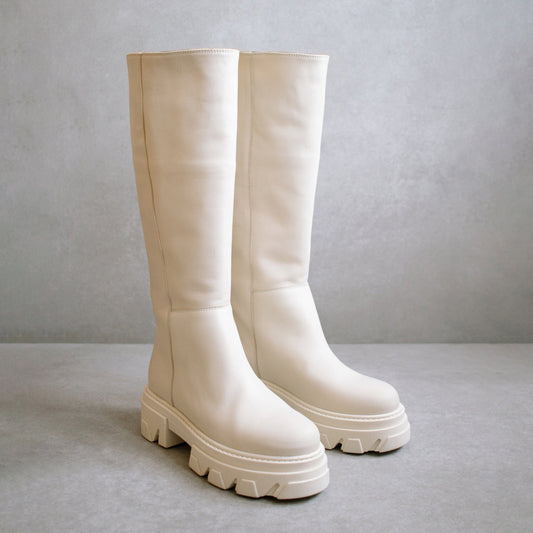Katiuska Leather High Boot - Off-white