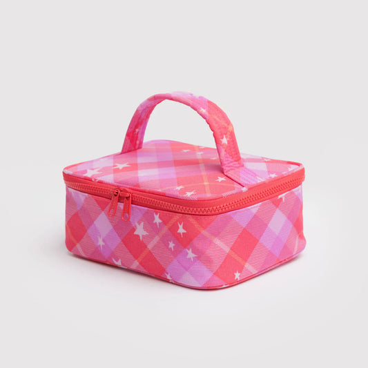 Small Cosmetic Case - Pink Star Plaid
