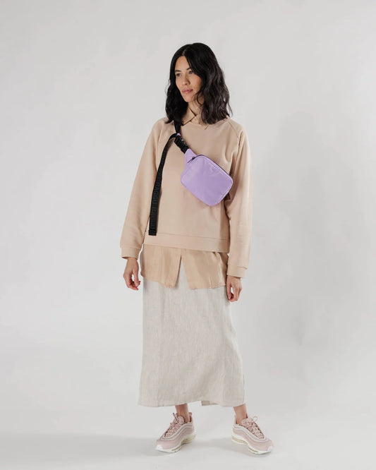 Lilac Fanny Pack with Black De-bossed Strap with "BAGGU" Text