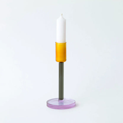 Tall Glass Candlestick Holder – Grey / Orange