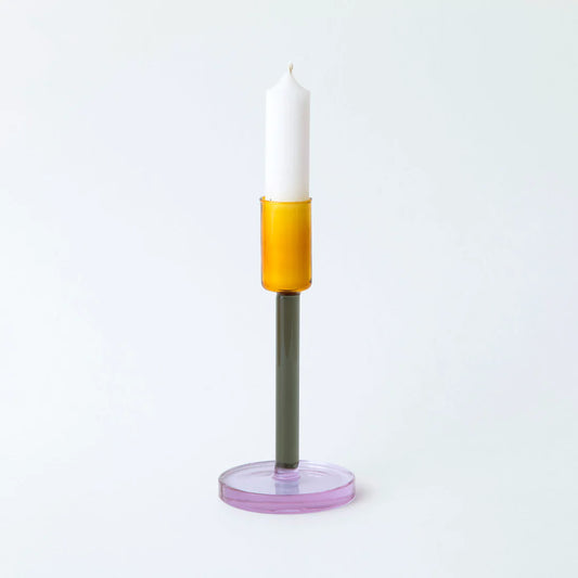 Tall Glass Candlestick Holder – Grey / Orange
