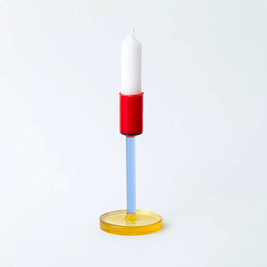Tall Glass Candlestick Holder – Blue / Red