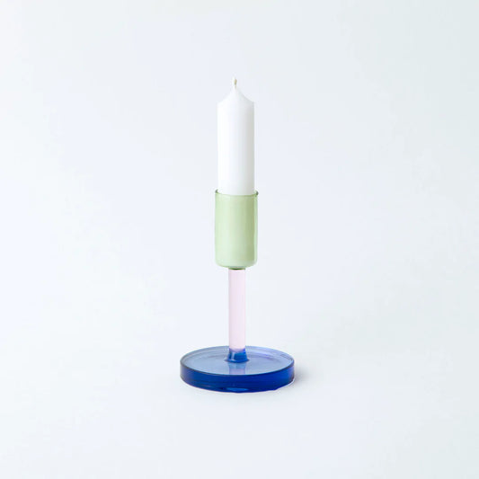 Medium Glass Candlestick Holder – Pink / Green