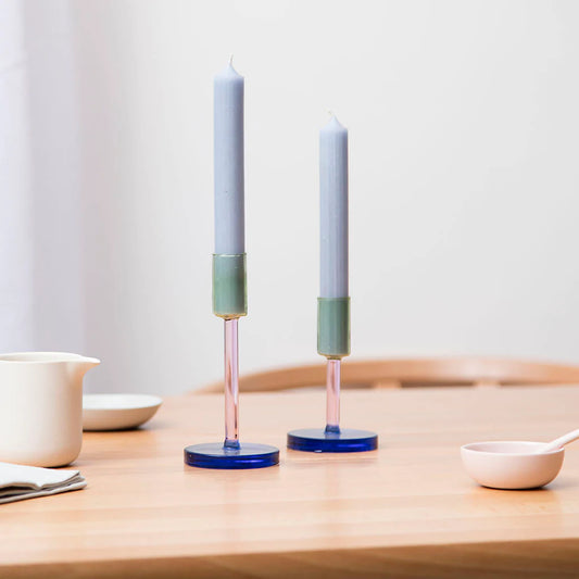 Tall Glass Candlestick Holder – Pink / Green