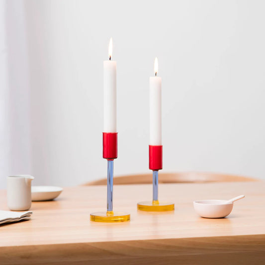 Tall Glass Candlestick Holder – Blue / Red