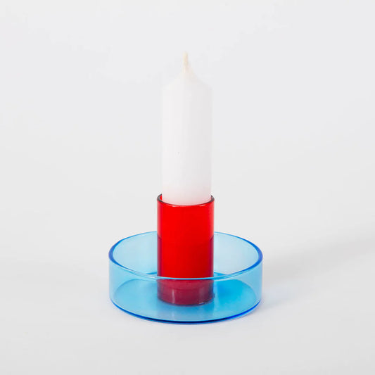 Duo Tone Glass Candle Holder – Blue / Red