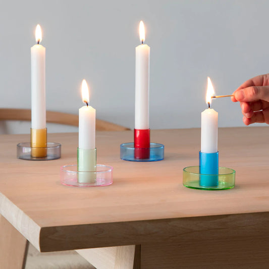 Duo Tone Glass Candle Holder – Pink / Green