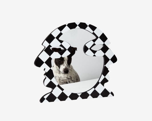 Areaware profile wall mirror in black and white checkered pattern available at Easy Tiger Toronto