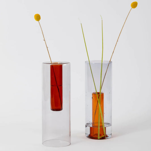 Large Reversible Glass Vase – Grey / Orange