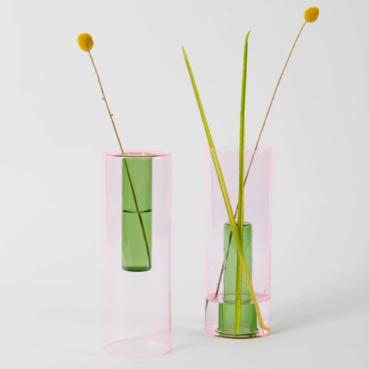 Large Reversible Glass Vase – Pink / Green