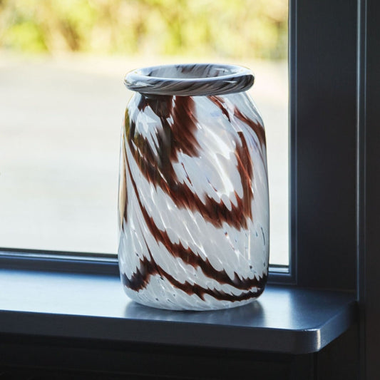 Glass Splash Vase Roll Neck in coffee & white from HAY brand. Available at Easy Tiger Goods Toronto.